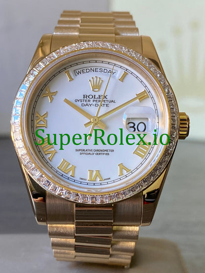 Rolex Day-Date 36MM Yellow Gold White Roman Dial Ref.118398BR