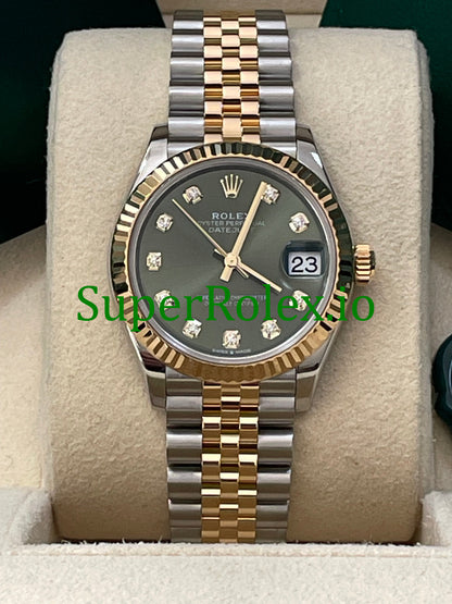 Rolex Datejust 31 Steel and Yellow Gold Olive Green Diamond Dial Ref.278273