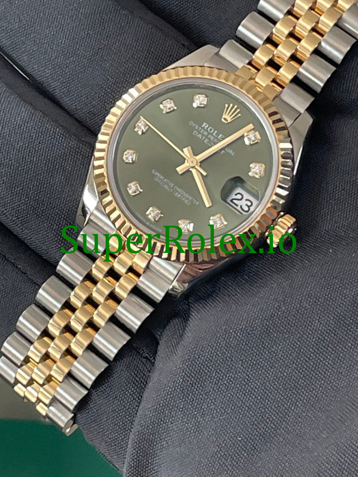 Rolex Datejust 31 Steel and Yellow Gold Olive Green Diamond Dial Ref.278273