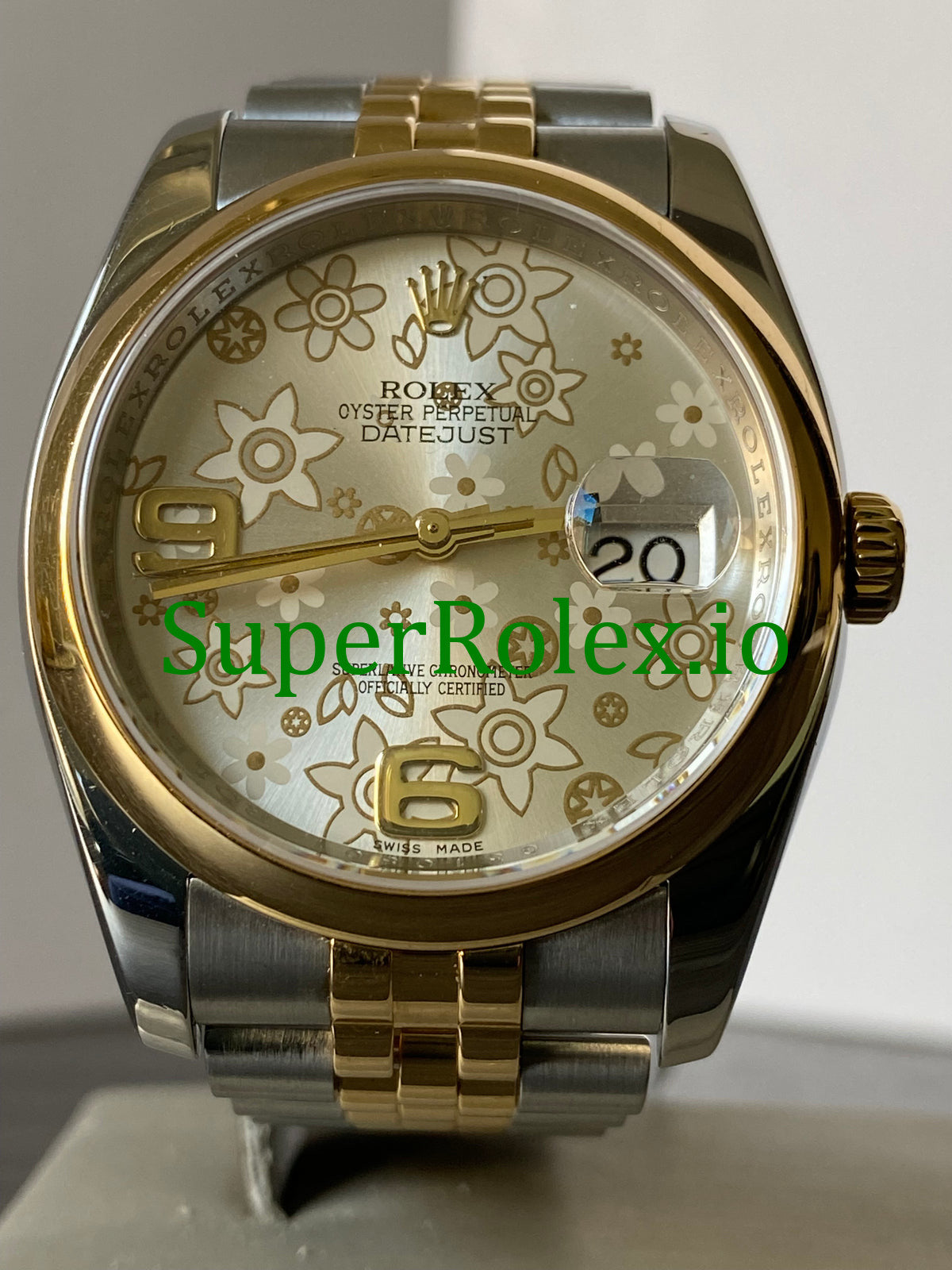 Rolex Datejust 36 Yellow Gold Silver Floral Motif Dial Ref.116203