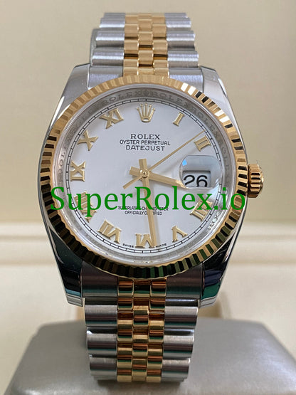 Rolex Datejust 36 Steel and Yellow Gold White Roman Dial Ref.116233