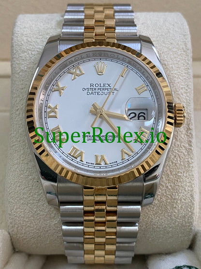 Rolex Datejust 36 Steel and Yellow Gold White Roman Dial Ref.116233