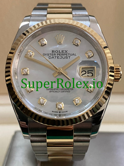 Rolex Datejust 36 Yellow Gold Mother of Pearl Diamond Dial Ref.126233
