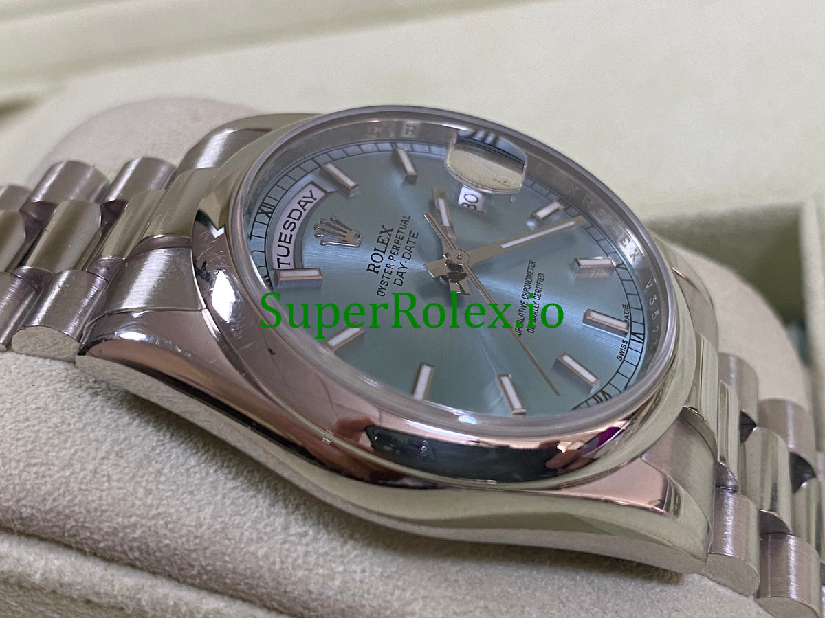 Rolex Platinum Day-Date 36MM Ice Blue Index Dial Ref.118206