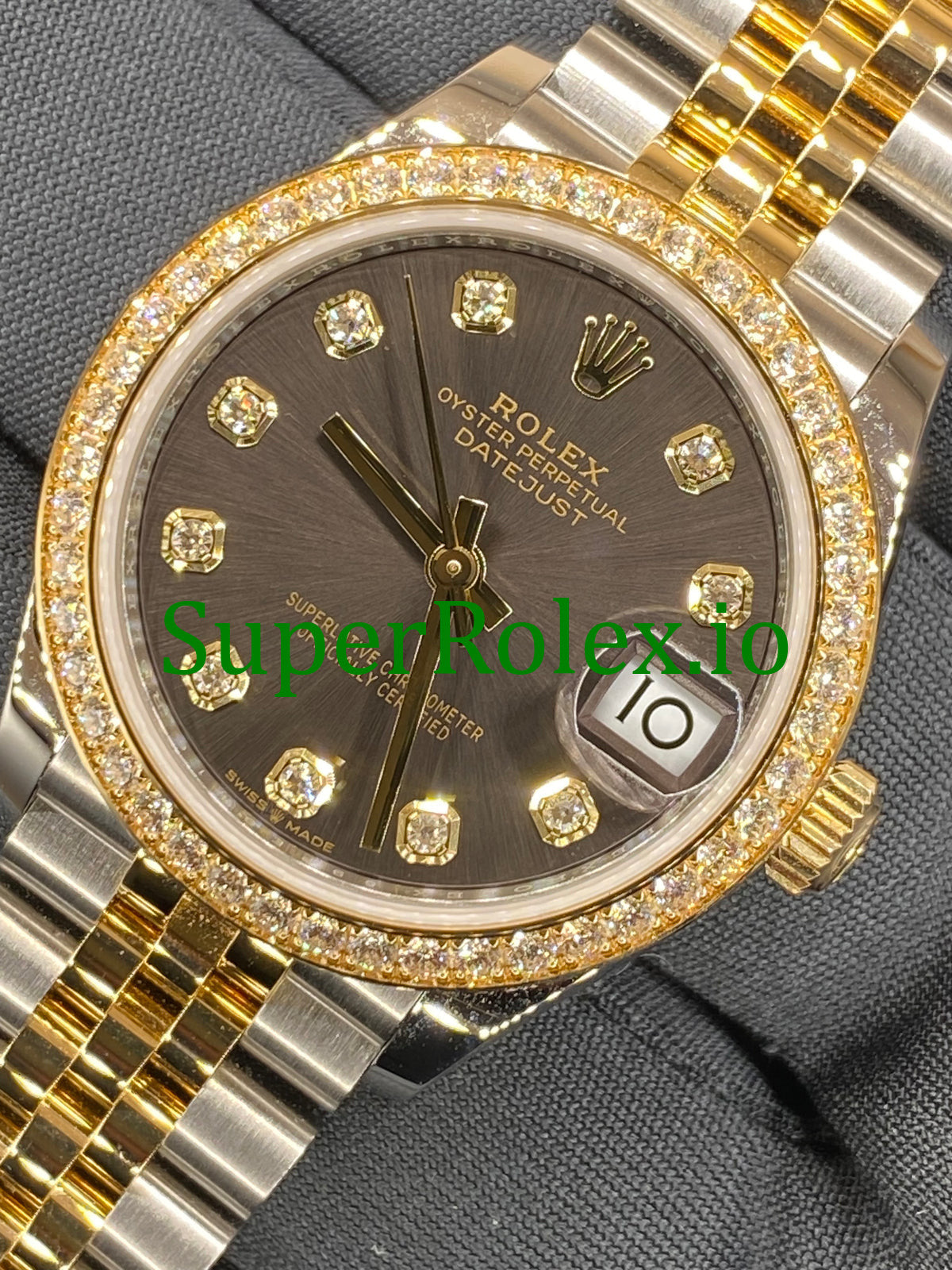 Rolex Datejust 31 Yellow Gold Dark Grey Diamond Dial Ref.278383RBR