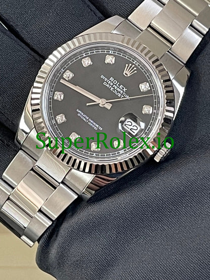 Rolex Datejust 41 Steel and White Gold Rolesor Black Diamond Dial Ref.126334