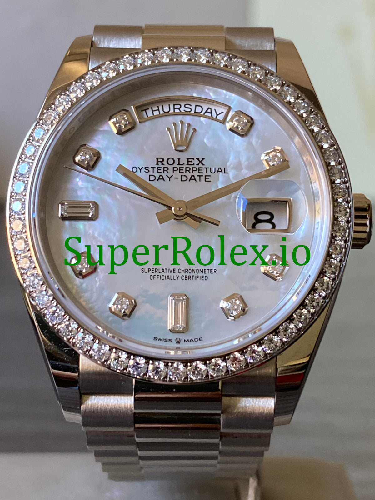 Rolex Day-Date 36MM White Gold Diamond Bezel Ref.128349RBR