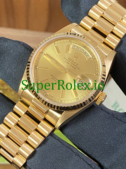 Rolex Day-Date 36MM Yellow Gold Champagne Index Dial Ref.18038