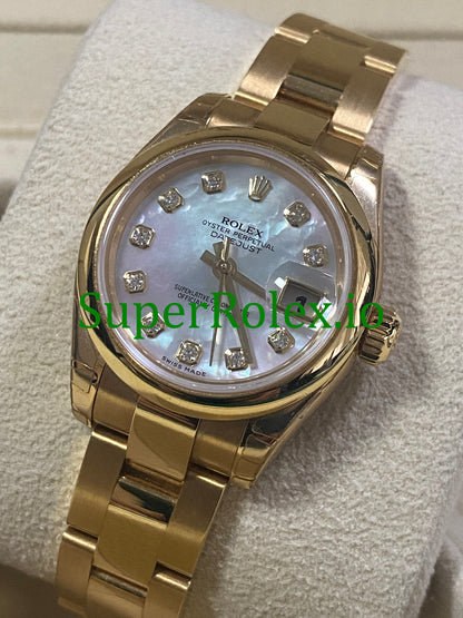 Rolex Lady-Datejust 26 Yellow Gold Mother of Pearl Diamond Dial Ref.179168