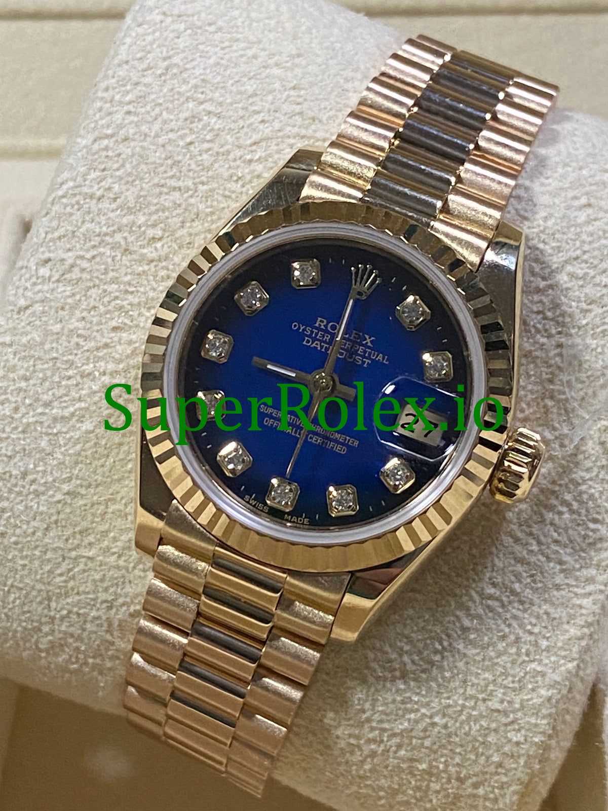 Rolex Lady-Datejust 26MM Yellow Gold Blue Vignette Diamond Dial Ref.69178