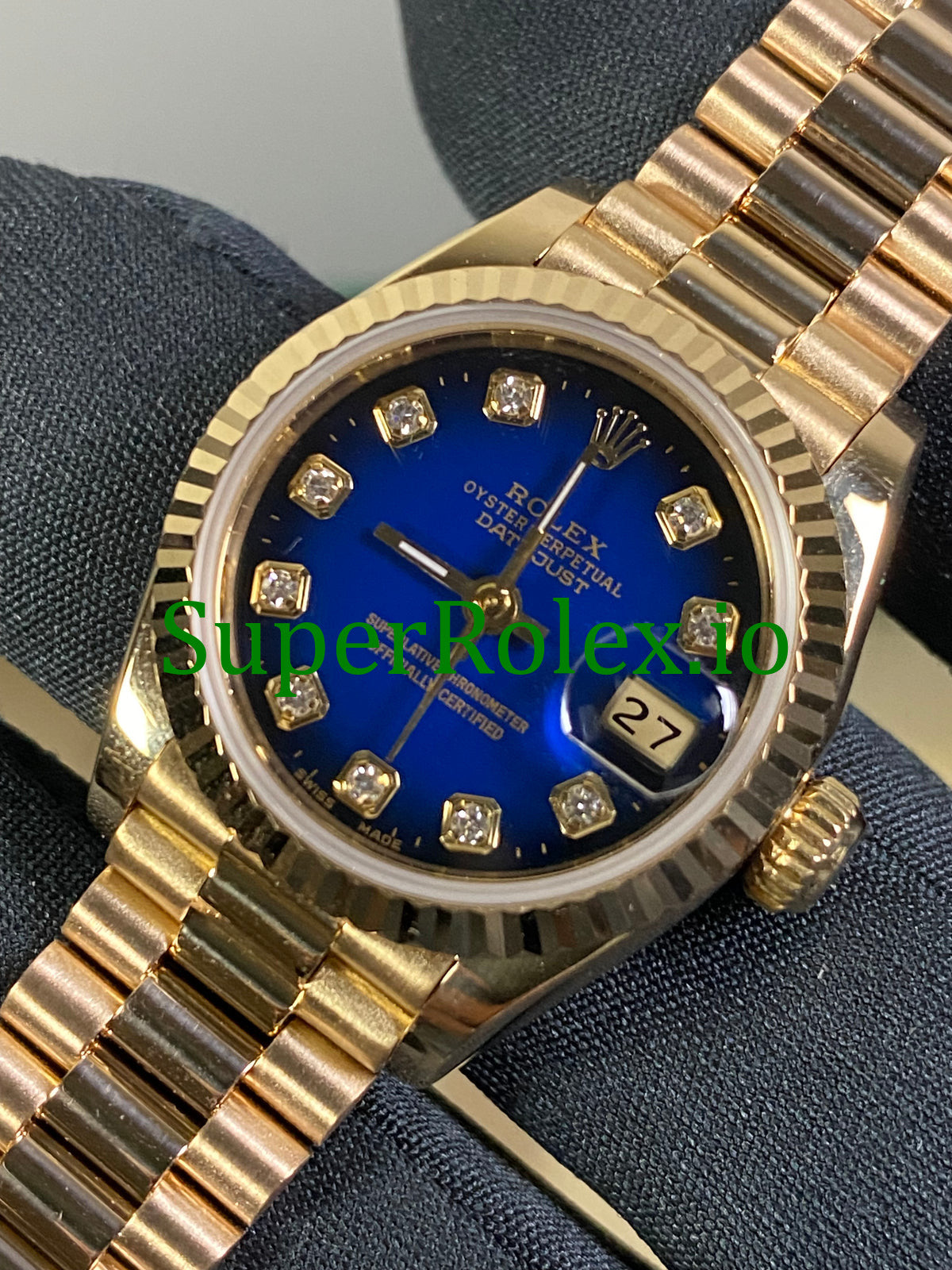 Rolex Lady-Datejust 26MM Yellow Gold Blue Vignette Diamond Dial Ref.69178