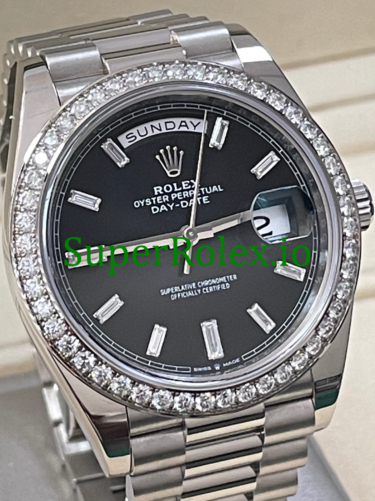 Rolex Day-Date 40 White Gold Ref.228349RBR Black Baguette Diamond Dial