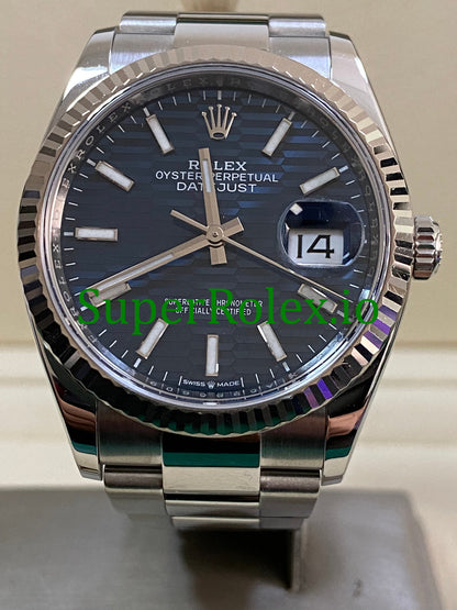 Rolex Datejust 36 Stainless Steel Bright Blue Fluted-Motif Dial Ref.126234