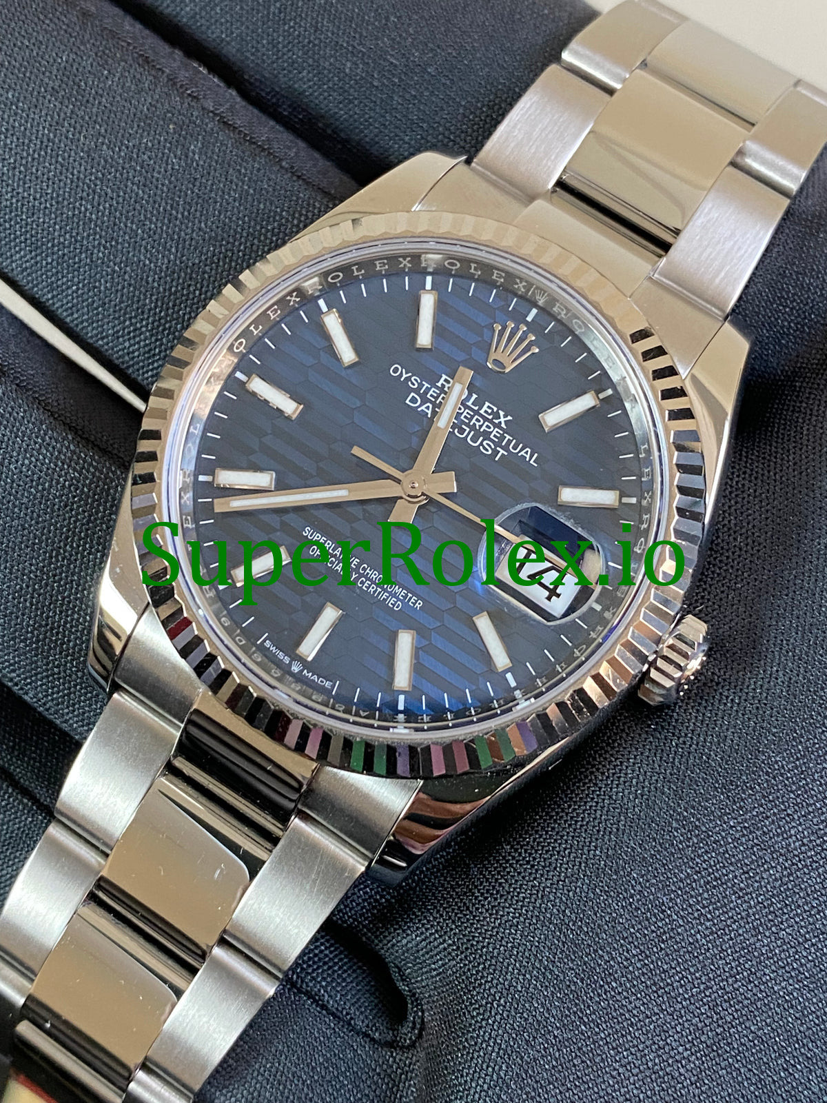 Rolex Datejust 36 Stainless Steel Bright Blue Fluted-Motif Dial Ref.126234